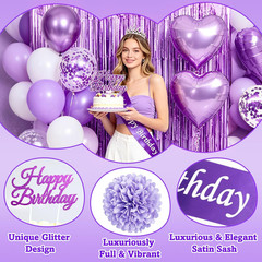 Purple Birthday Decorations, 50PCS Happy Birthday Decorations for Women Include