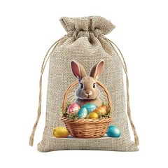 Easter Rabbit Drawstring Bags Set of 30 for Candy Present Pouch Linen Mix
