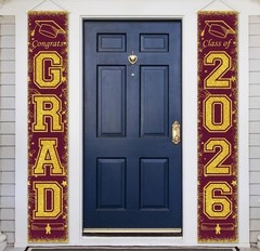 Maroon and Gold Class of 2026 Graduation Banner Graduation Porch Sign Congrats G