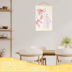Pink Bow Wall Decor for Girls Room, Preppy Positive Affirmations Wall Decor B…