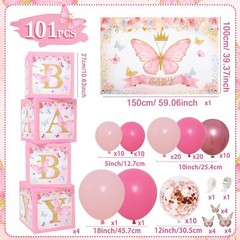 Pink Butterfly Baby Shower Decorations for Girl，Pink Balloon Garland Arch Kit…