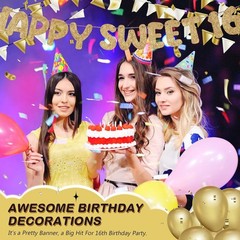 Pre Strung Happy Sweet 16 Banner Glitter Sixteenth Birthday Party Decorations…