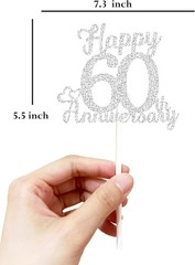 Silver Glitter Happy 60th Anniversary Cake Topper & 9pc. Honeycomb Centerpieces