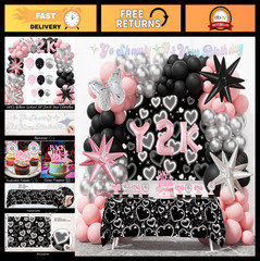 Y2K Party Decorations Set – 109 PCs with Backdrop, Tablecloth, Balloon Garland &