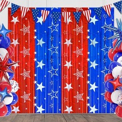 4th of July Backdrop Decorations, 2 Pack Star Print Red Blue Streamers Tinsel…