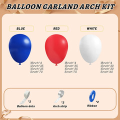 412Pcs Red White and Blue Balloons Garland Arch Kit, 5 10 12 18 Inch Red White B