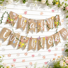 Baby in Bloom Baby Shower Burlap Banner, Flower Themed Baby Shower Decorations w