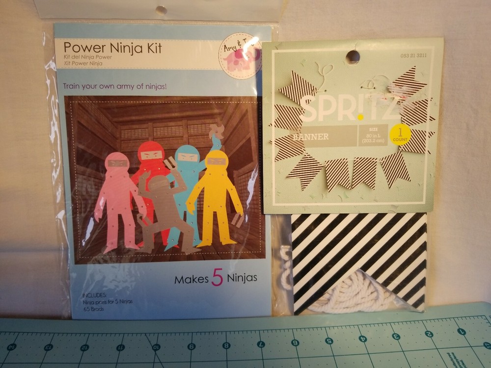 Ninja Party Decor Set: Power Ninja Kit & 80 Inch Black & White Banner, Brand New