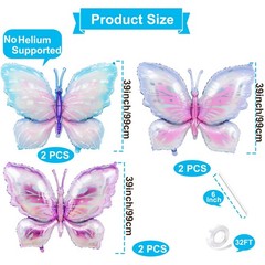 6 Pieces 39 Inches Butterfly Balloons – Large Gradient Butterflies Foil Mylar…