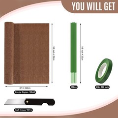 3 Rolls Brown Crepe Paper Roll 9.8 In x 8.2 Ft Heavy Papel Crepe Flower DIY