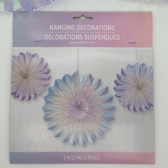 «Iridescent Hanging Party Decorations 3 PCS Paper Fans for Wedding Baby Shower»