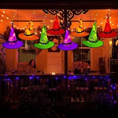 8 Hanging Glowing Wich Hat lights Halloween decoration for Party Outdoor Indoor