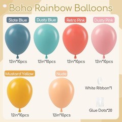 60pcs Boho Rainbow Balloons Assorted Colors 12inch with Slate Dusty Colorful