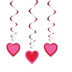 3 pcs 26″ Hanging Hearts Valentine Decorations & 1 Foil Red Heart Balloon (18”)
