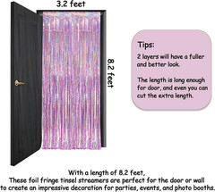 Pink Tinsel Curtain Party Backdrop – Foil Fringe Curtain Lilac Pink Party Strea