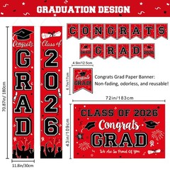 2026 Graduation Decorations, Red and Black Graduation Decorations Set with Co…