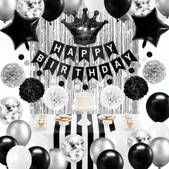 Black and Silver Birthday Party Decorations for Men Women Boys Girls Happy