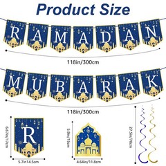 34 Pcs Ramadan Decorations for Home, Pre-Assembled Ramadan Mubarak Banner,