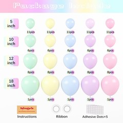 130pcs Pastel Balloons Different Sizes 18″ 12″ 10″ 5″ Macaron Latex Balloon G…