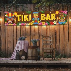 Blulu Hawaiian Luau Party Decoration Tiki Bar Banner Multicolor
