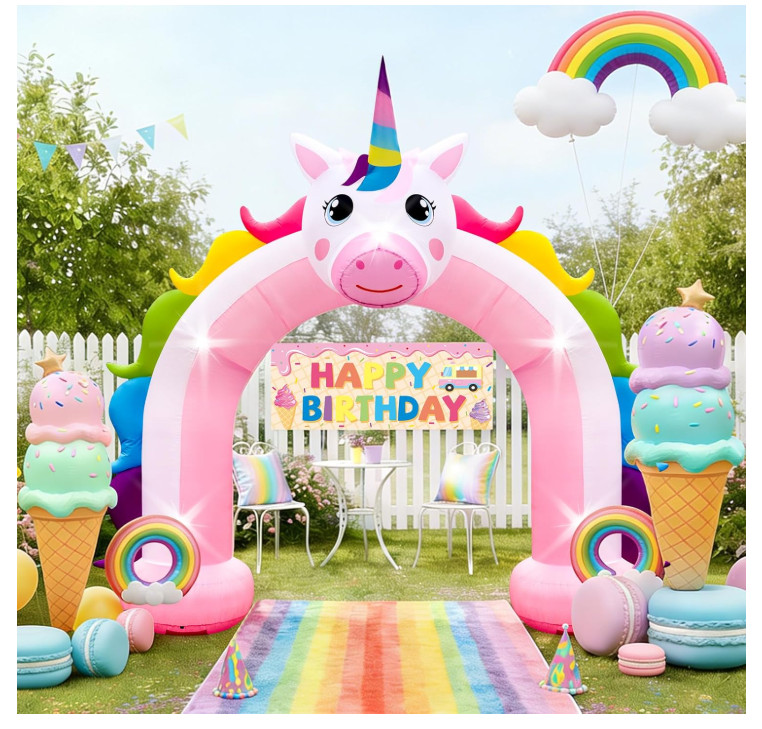 10FT Inflatable Unicorn Arch LED Party Decor Rainbow Photo Backdrop Yard