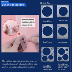 11 Holes White Collapsible Plastic Balloon Sizer Cube Box, 2-10 Inch Balloon Siz