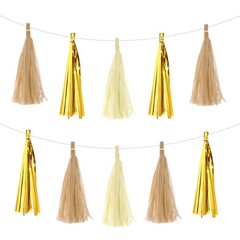 30Pcs Creamy White,Light Yellow,Bright Gold,White Tassel Garland Banner w Rope