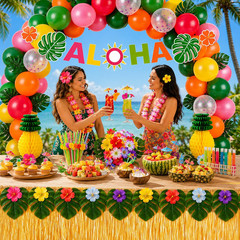 200 Pcs Aloha Luau Party Decorations Set, Hawaiian Tropical Summer Beach Party S