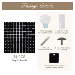 24 Pcs Black Shimmer Wall Backdrop Panels Square Sequin Party Decoration 4×6 Ft