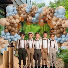 Bear Theme Balloon Arch Kit Blue Beige Brown Baby Shower Birthday Party