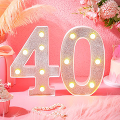 8.7» Birthday Decorative LED Light up Numbers, Glitter Marquee Number Sign for