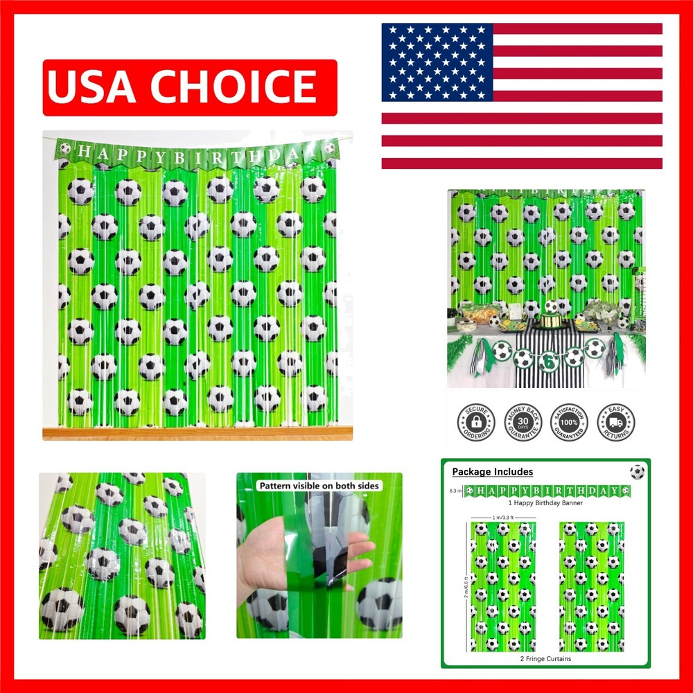 Stunning Green Soccer Party Fringe Curtains – Includes Banner 3.3×6.6ft