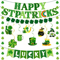64Pcs St Patricks Day Decorations Kit Shamrock Lucky Banner Garlands Clover Hang