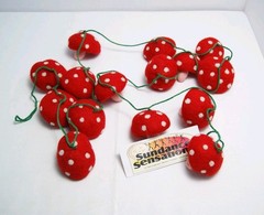 Handmade Wool Felt Mushroom Garland: Red, White & Pink 8 ft w 15 Mushrooms Nepal