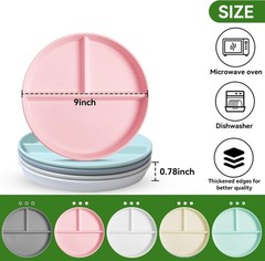 Unbreakable Divided Plates for 9 Inch, Pink, beige, white, light gray, green