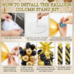 Soulchen 110 Pcs Black Gold Explosion Balloons Column Stand Kit Adjustable To…