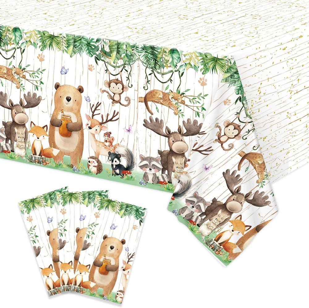LXlucktim Woodland Plastic Tablecloth for Birthday Baby Shower Decorations – 3 P