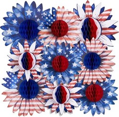 Multi-Sized Patriotic Honeycomb Ornaments for Independence Day – 9 Piece Set