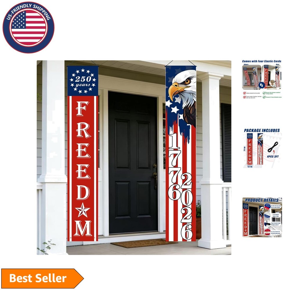 4-Piece Patriotic Flag Banners – Perfect for 250th Independence Day Celebration
