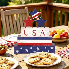 Sturdy Patriotic Table Block Decorations & Stars – Perfect for July Celebrations