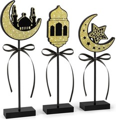 3 Pieces Ramadan Decorations Eid Mubarak Table Decor Wooden Shiny