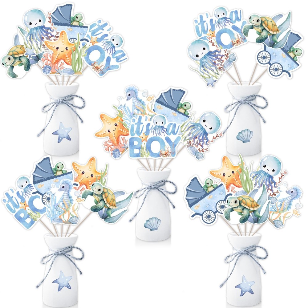 24 PCS Under The Sea Ocean Animal Theme Boy Baby Shower Table Centerpieces