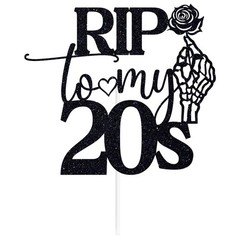 Black Glitter Rip To My 20s Cake Topper 30th Birthday Party Decoration Supply