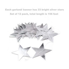 Silver Star Garland Banner Decorations – 156 Feet Bright Silver Paper Garland