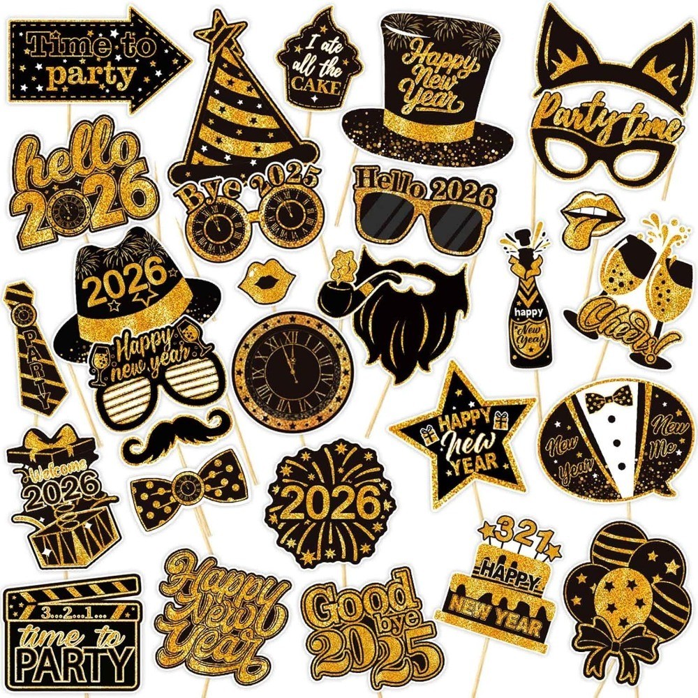 New Years Eve Photo Booth Props 2026- Huge Pack of 30 | Happy New Year