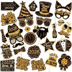 New Years Eve Photo Booth Props 2026- Huge Pack of 30 | Happy New Year
