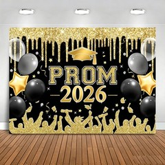 Black Gold Congrats Grad Class of 2026 Backdrop Studio Background Photo Banner