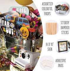 60S Photo Booth Props – 41-Pc Photo Booth Kit with 8 X 10-Inch Sign, 60 Adhesive