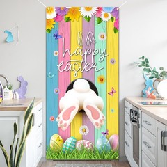 Happy Easter Decorations Colorful Eggs Flowers Bunny Door Cover Banner 35×72″