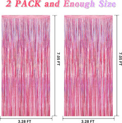 Pink Fringe Curtains Tinsel Foil Backdrop Glitter Party Decoration 2 Pack Bulk